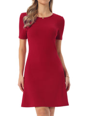 Short Sleeves Solid Color Knitted Slim Fit Mini Dress