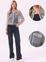Sheer Zip Up Long Sleeve See Through Bomber Jacket