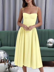 Spaghetti Strap Backless Pockets A-Line Midi Dress
