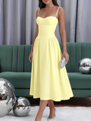 Spaghetti Strap Backless Pockets A-Line Midi Dress