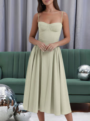 Spaghetti Strap Backless Pockets A-Line Midi Dress