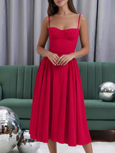Spaghetti Strap Backless Pockets A-Line Midi Dress