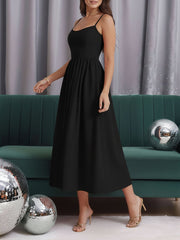 Backless Spaghetti Strap A-Line Midi Dress