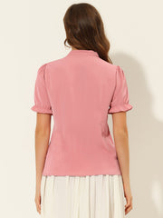 Bow Tie Neck Tops Elegant Office Short Sleeve Blouse