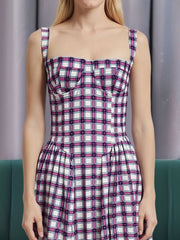 Vintage Spaghetti Strap Floral/Plaid Swing Dress