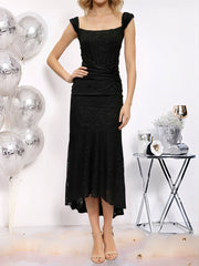 Sleeveless Ruched Textured Bodycon Fishtail Dress