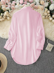 Collared Long Sleeves Solid Color Side Slit Shirt
