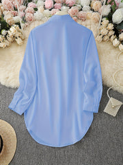 Collared Long Sleeves Solid Color Side Slit Shirt