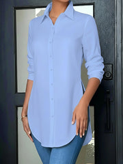 Collared Long Sleeves Solid Color Side Slit Shirt
