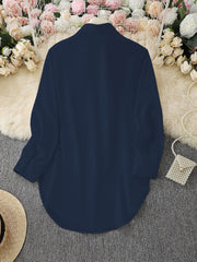 Collared Long Sleeves Solid Color Side Slit Shirt