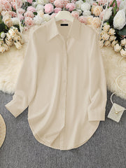 Collared Long Sleeves Solid Color Side Slit Shirt