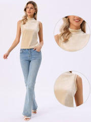 Mock Neck Velvet Sleeveless Solid Color Tank Top