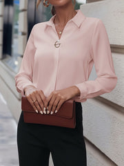 Versatile Solid Color Long Sleeve Button Down Shirt
