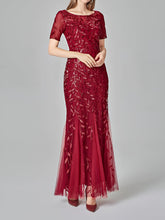 Mesh Embroidered Sequin Evening Gown Fishtail Dress