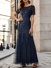 Mesh Embroidered Sequin Evening Gown Fishtail Dress