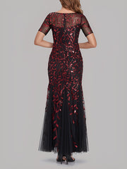 Mesh Embroidered Sequin Evening Gown Fishtail Dress