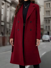 Notched Lapel Double-Breasted Belted Fully Lined Mid-Length Coat