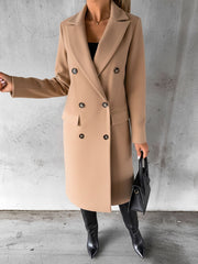 Casual Long Sleeve Double Breasted Notched Lapel Coat
