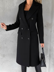 Casual Long Sleeve Double Breasted Notched Lapel Coat