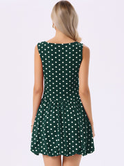 Polka Dot Sleeveless Crew Neck Mini Puff Dress