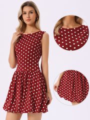 Polka Dot Sleeveless Crew Neck Mini Puff Dress