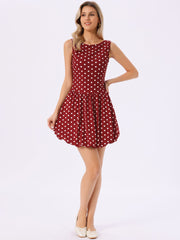 Polka Dot Sleeveless Crew Neck Mini Puff Dress