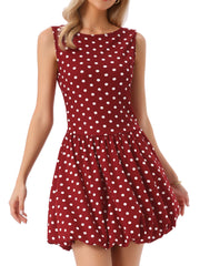 Polka Dot Sleeveless Crew Neck Mini Puff Dress