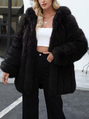 Faux Fur Long Sleeves Fully Lined Winter Coat