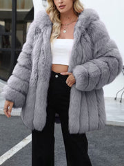 Faux Fur Long Sleeves Fully Lined Winter Coat