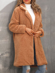 Collared Faux Fur Fully Lined Mid-Length Plush Coat