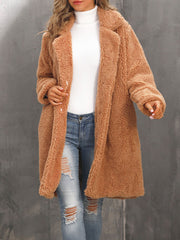 Collared Faux Fur Fully Lined Mid-Length Plush Coat