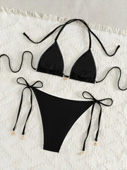 Halter Neck Backless Lace-Up Resort Bikinis Sets