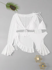 Swimwear Beach Lace Long Sleeve Cover-Ups & Halter Neck Bikinis Set