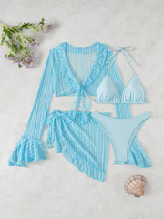 Swimwear Beach Lace Long Sleeve Cover-Ups & Halter Neck Bikinis Set