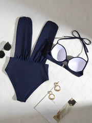 Halter Plunging Neck Underwire Push-Up Separate Bikini Two-Piece Swimsuit