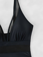 Solid Color Mesh Sleeveless Beach One-Piece Swimsuit