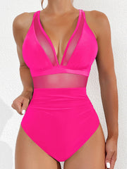 Solid Color Mesh Sleeveless Beach One-Piece Swimsuit