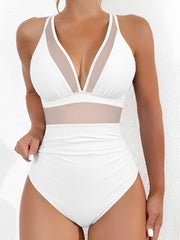 Solid Color Mesh Sleeveless Beach One-Piece Swimsuit