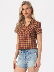 Cotton Classic Button Down Plaid Short Sleeve Shirt