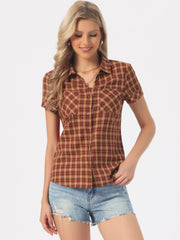 Cotton Classic Button Down Plaid Short Sleeve Shirt