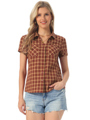 Cotton Classic Button Down Plaid Short Sleeve Shirt