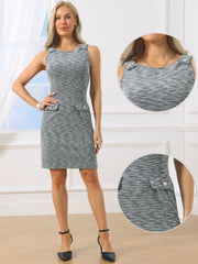 Tweed Sleeveless Boat Neck Work Office Sheath Dress