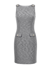 Tweed Sleeveless Boat Neck Work Office Sheath Dress