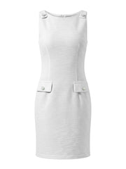Tweed Sleeveless Boat Neck Work Office Sheath Dress