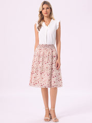 Floral Smocked Elastic Waist Knee Length Ruffle Tiered Skirt