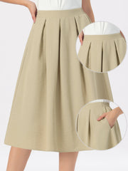 Pleated High Waisted Vintage A-Line Business Casual Midi Skirts