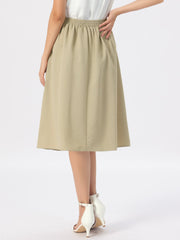 Pleated High Waisted Vintage A-Line Business Casual Midi Skirts