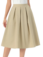 Pleated High Waisted Vintage A-Line Business Casual Midi Skirts