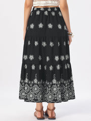 Boho Floral A-Line Tiered Maxi Skirt With Pockets
