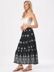 Boho Floral A-Line Tiered Maxi Skirt With Pockets